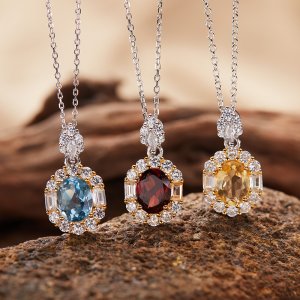 S925 Sterling Silver 18K Gold Natural Amethyst and Citrine Pendant Clavicle Necklace
